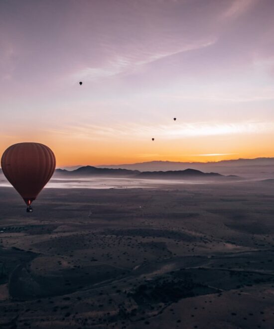 Atlas mountains hot air balloon ride from Marrakech and desert camel experience.